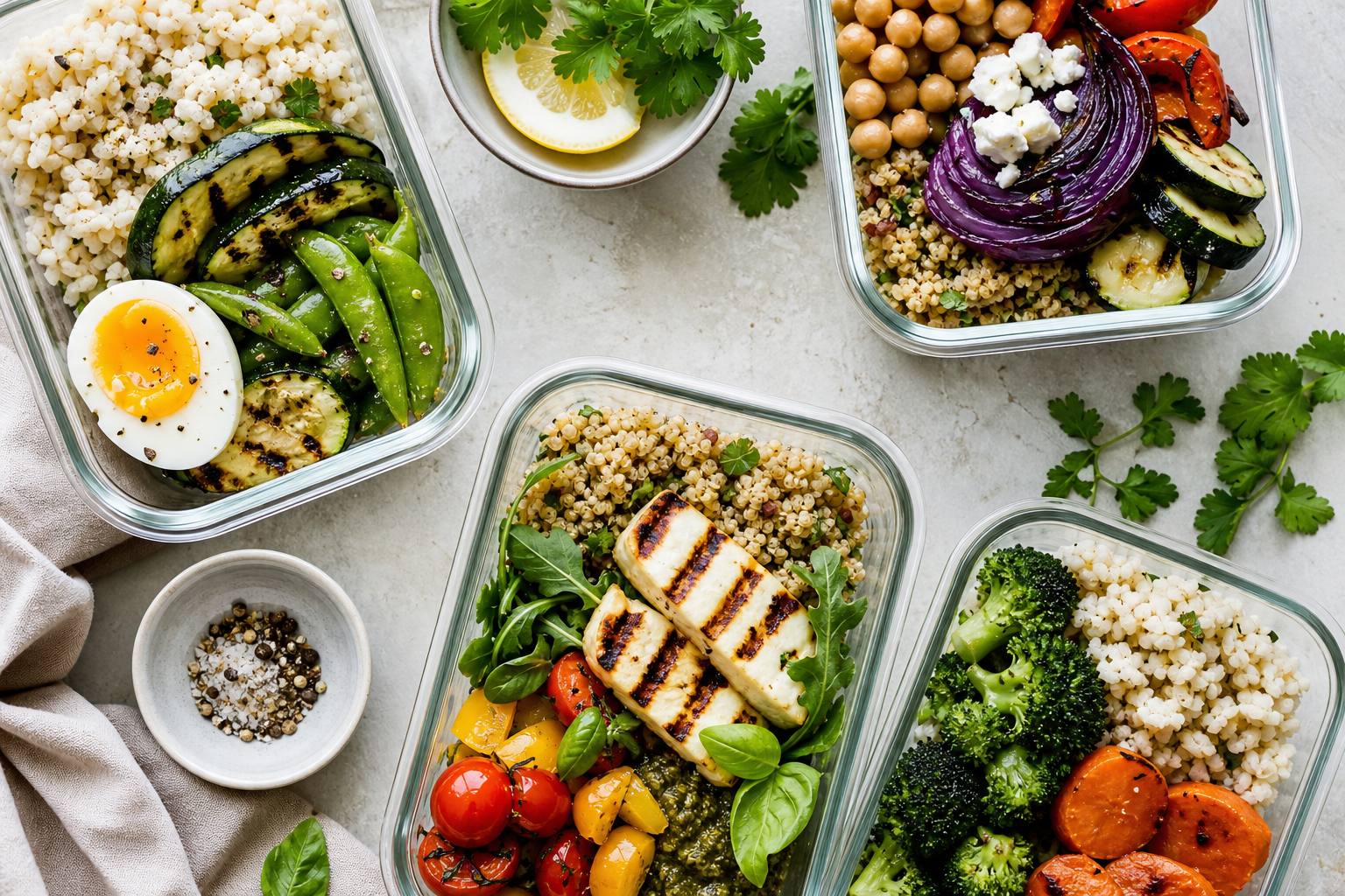 Fresh meal prep ingredients arranged for recipe content